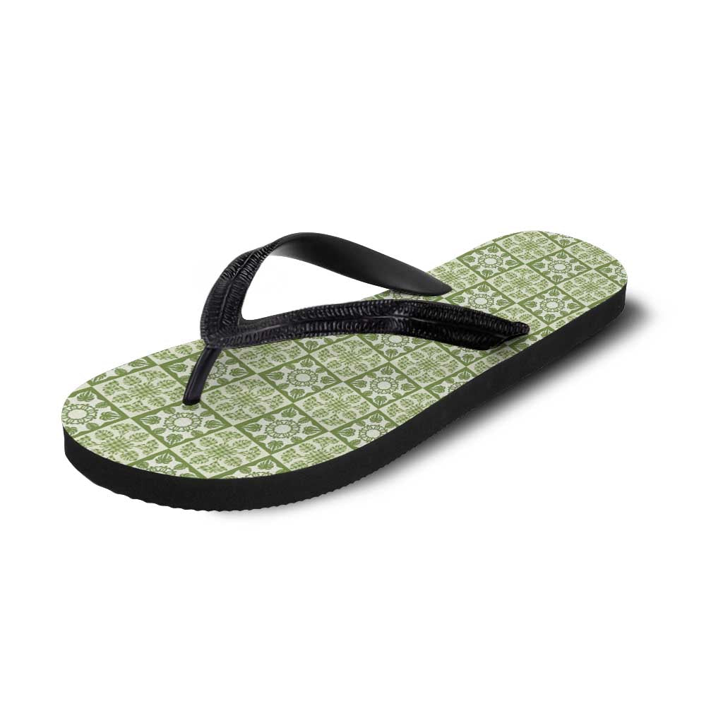 Omaomao Palaka Quilt Hawaii Flip Flops Hawaiian Tropical Monstera Sea Turtle LT14 - Polynesian Pride