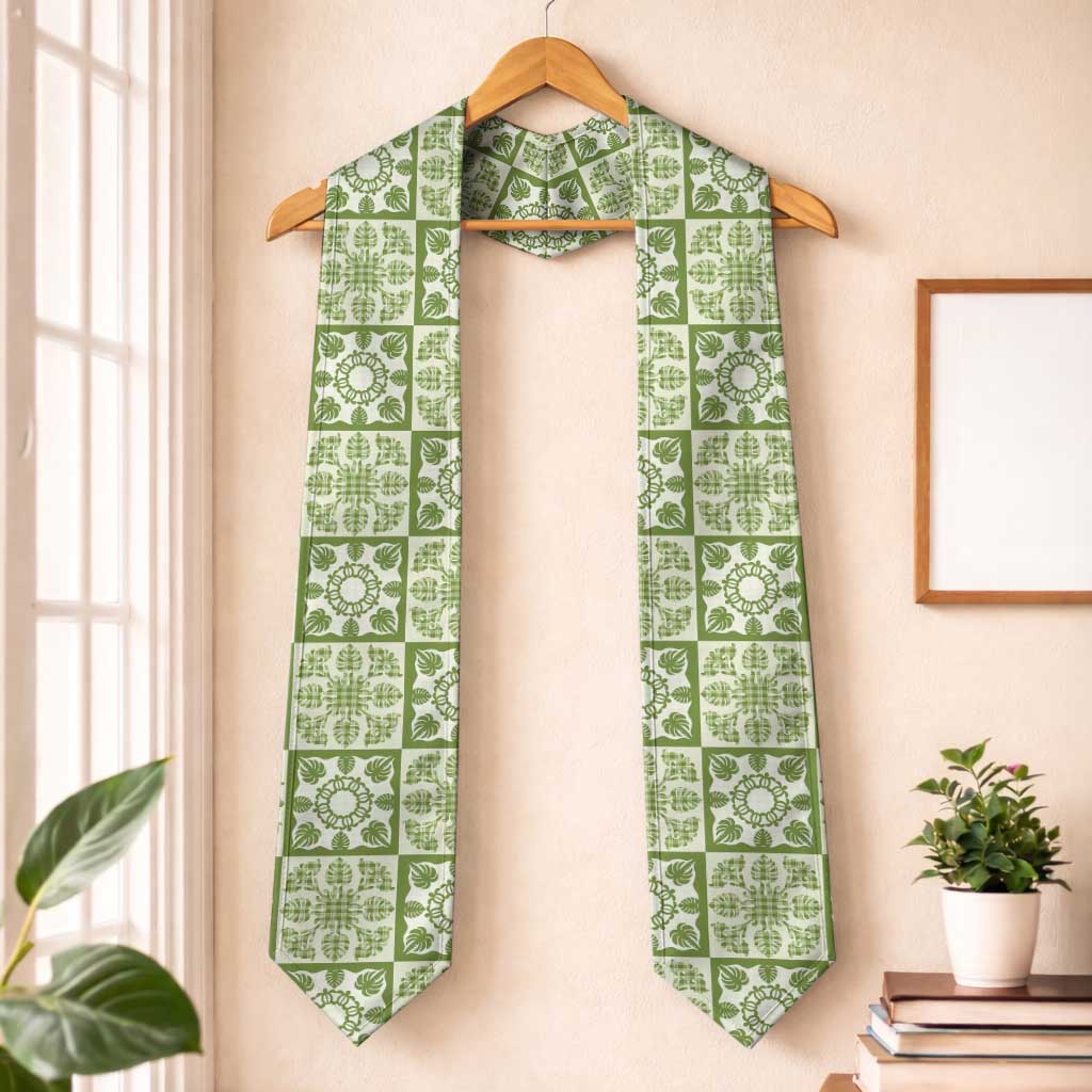 Omaomao Palaka Quilt Hawaii Graduation Stole Hawaiian Tropical Monstera Sea Turtle LT14 One Size Green - Polynesian Pride