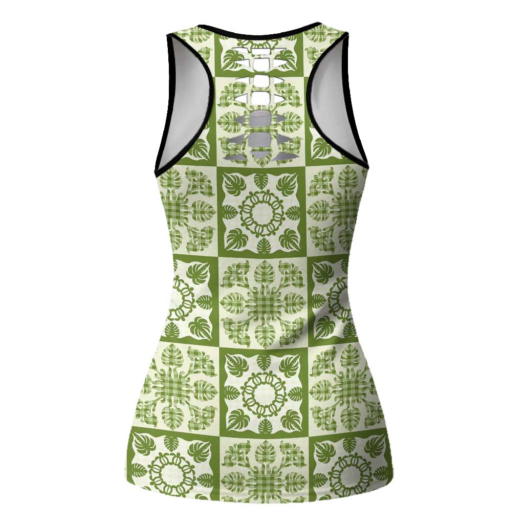 Omaomao Palaka Quilt Hawaii Hollow Tank Top Hawaiian Tropical Monstera Sea Turtle LT14 - Polynesian Pride