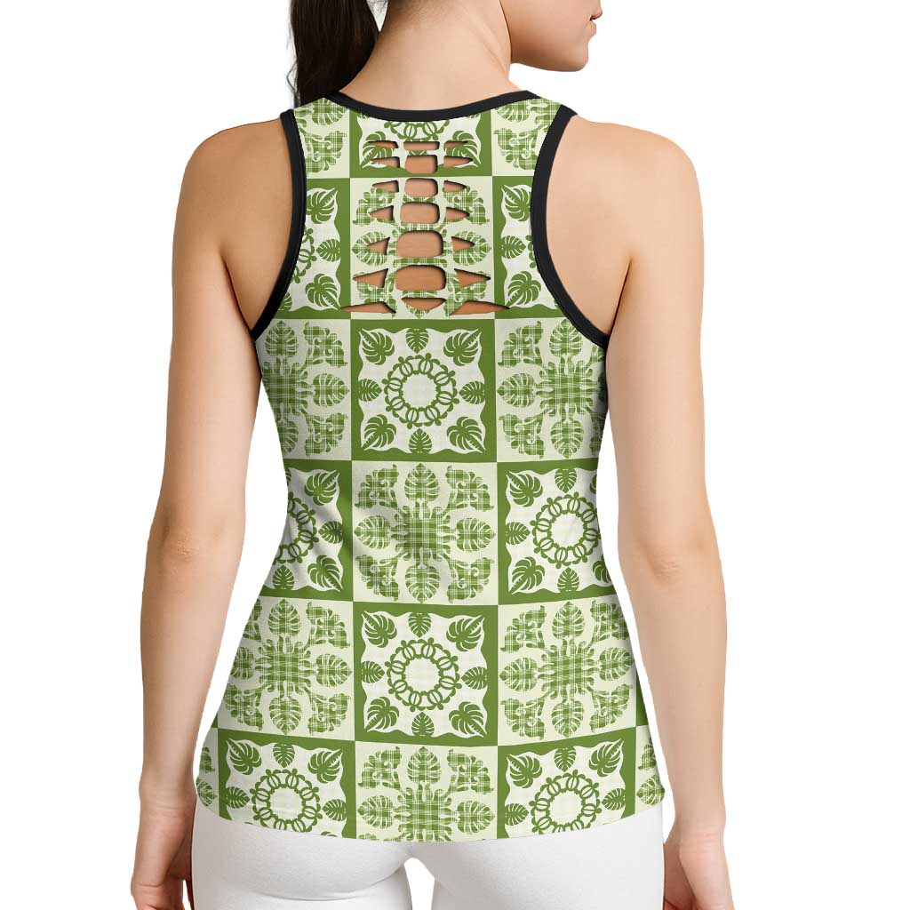 Omaomao Palaka Quilt Hawaii Hollow Tank Top Hawaiian Tropical Monstera Sea Turtle LT14 - Polynesian Pride