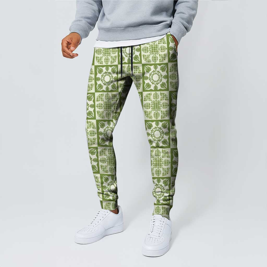 Omaomao Palaka Quilt Hawaii Jogger Pants Hawaiian Tropical Monstera Sea Turtle LT14 - Polynesian Pride
