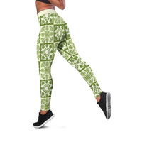 Omaomao Palaka Quilt Hawaii Leggings Hawaiian Tropical Monstera Sea Turtle LT14 Green - Polynesian Pride