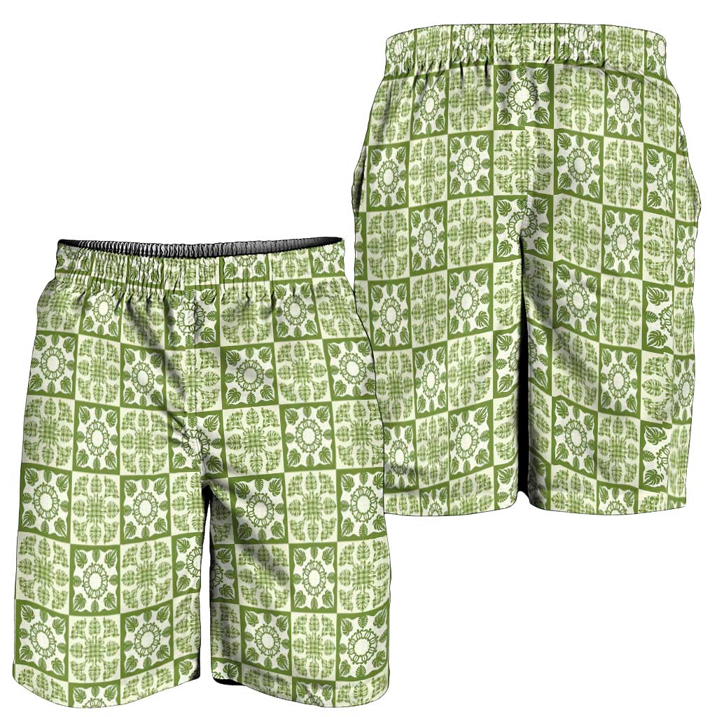 Omaomao Palaka Quilt Hawaii Shorts for Men Hawaiian Tropical Monstera Sea Turtle LT14 - Polynesian Pride