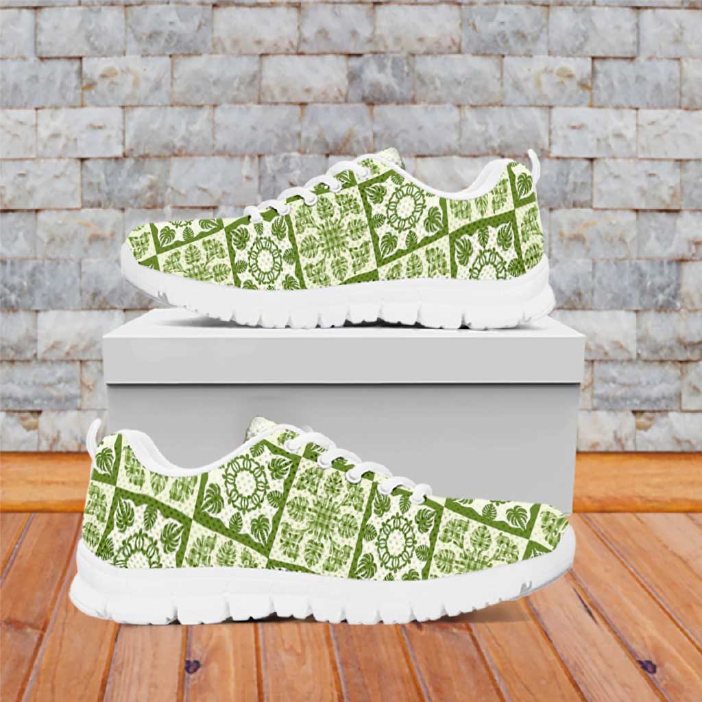 Omaomao Palaka Quilt Hawaii Sneakers Hawaiian Tropical Monstera Sea Turtle LT14 Green - Polynesian Pride