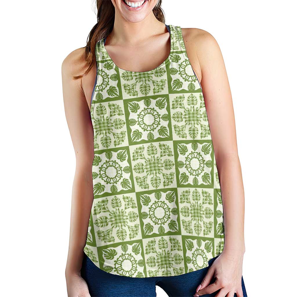 Omaomao Palaka Quilt Hawaii Women Racerback Tank Hawaiian Tropical Monstera Sea Turtle LT14 - Polynesian Pride