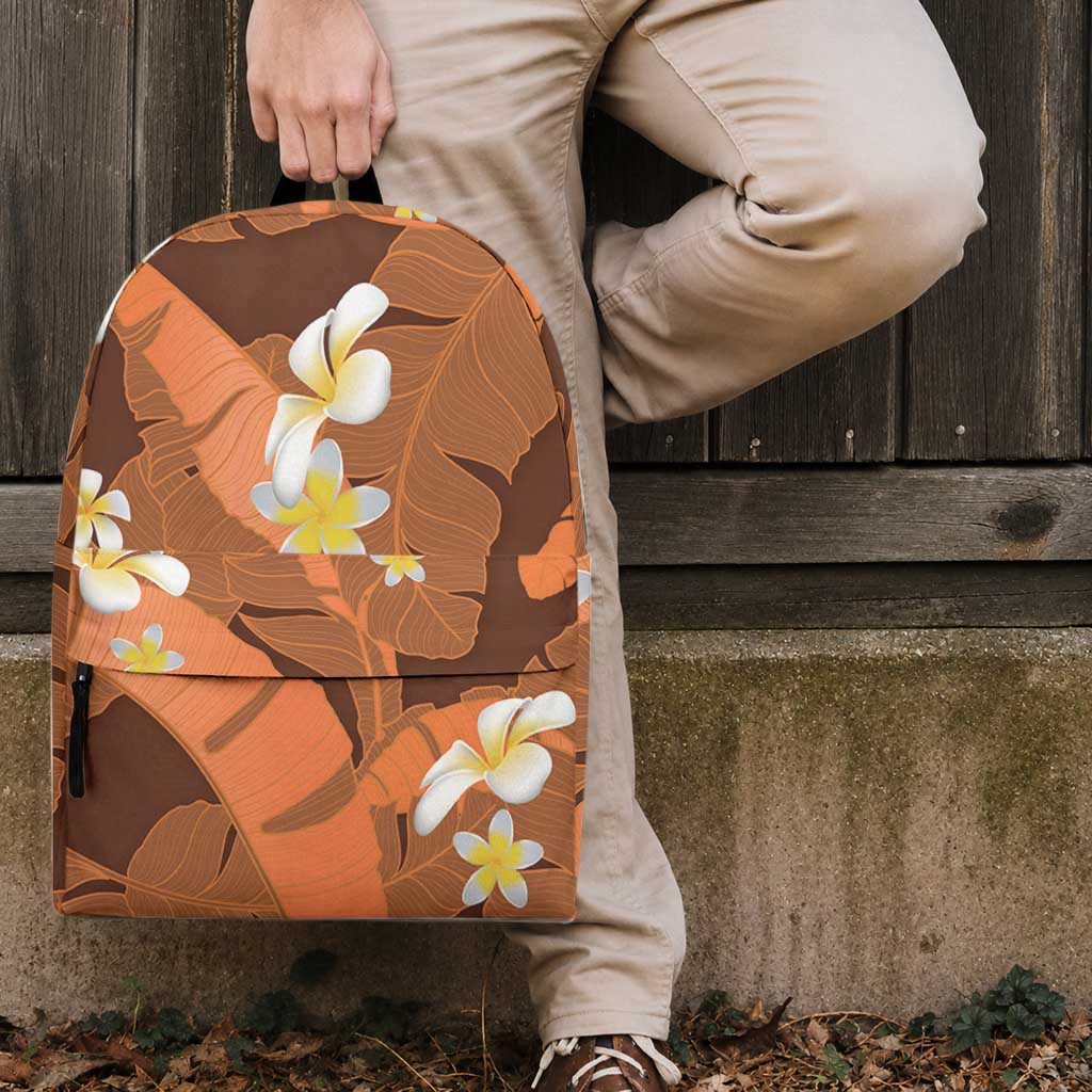 Orange Banana Leaf Hawaii Backpack Lau Maia Plumeria Tropical Summer Vibes LT14 - Polynesian Pride