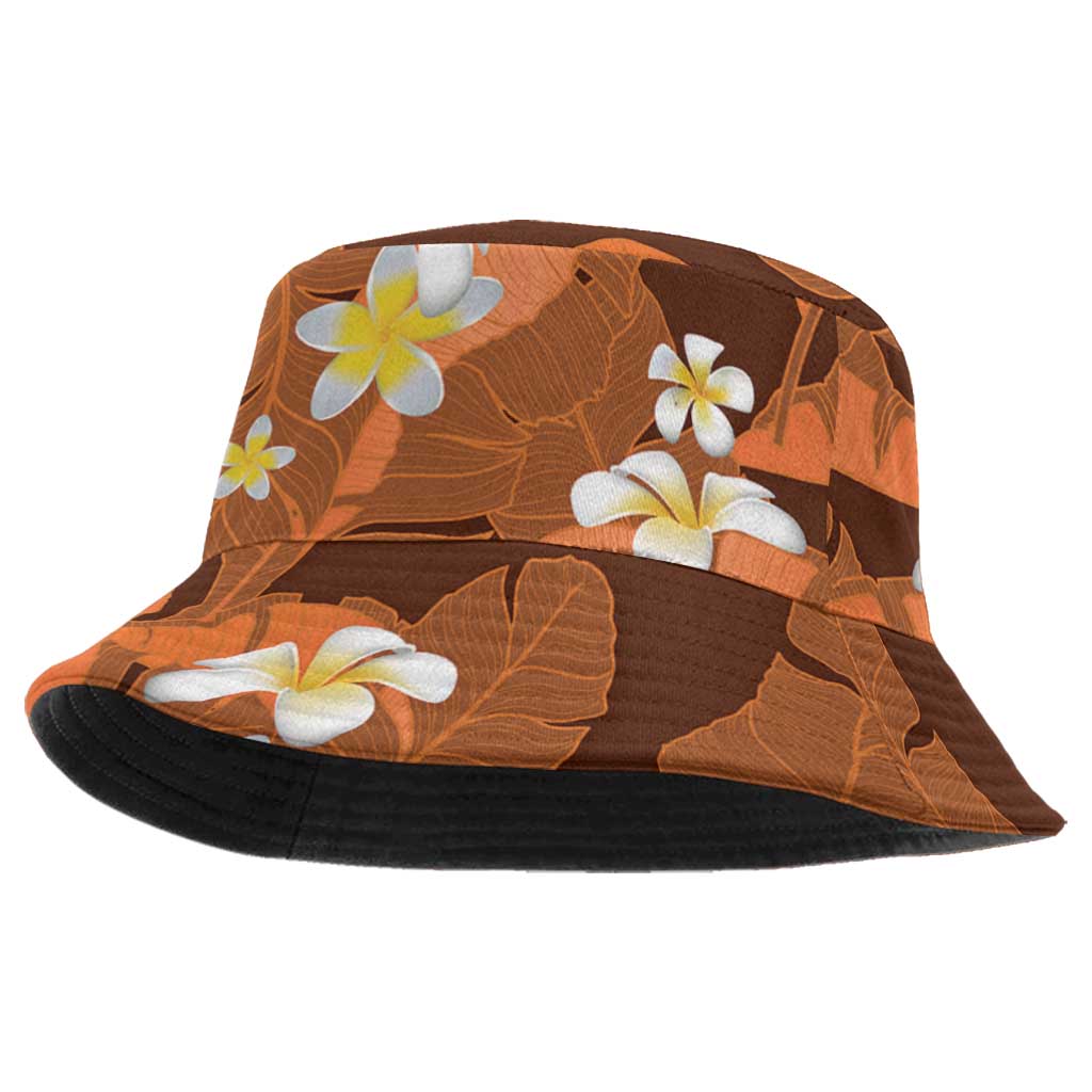 Orange Banana Leaf Hawaii Bucket Hat Lau Maia Plumeria Tropical Summer Vibes