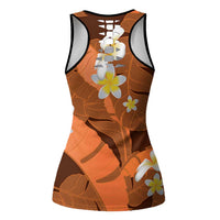 Orange Banana Leaf Hawaii Hollow Tank Top Lau Maia Plumeria Tropical Summer Vibes