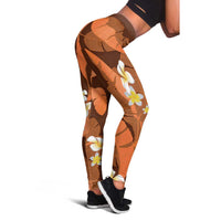 Orange Banana Leaf Hawaii Leggings Lau Maia Plumeria Tropical Summer Vibes LT14 - Polynesian Pride