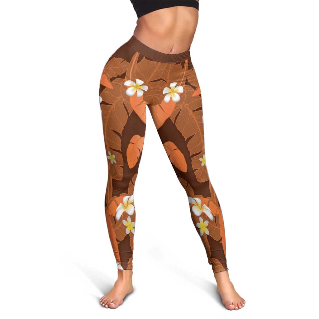Orange Banana Leaf Hawaii Leggings Lau Maia Plumeria Tropical Summer Vibes LT14 - Polynesian Pride