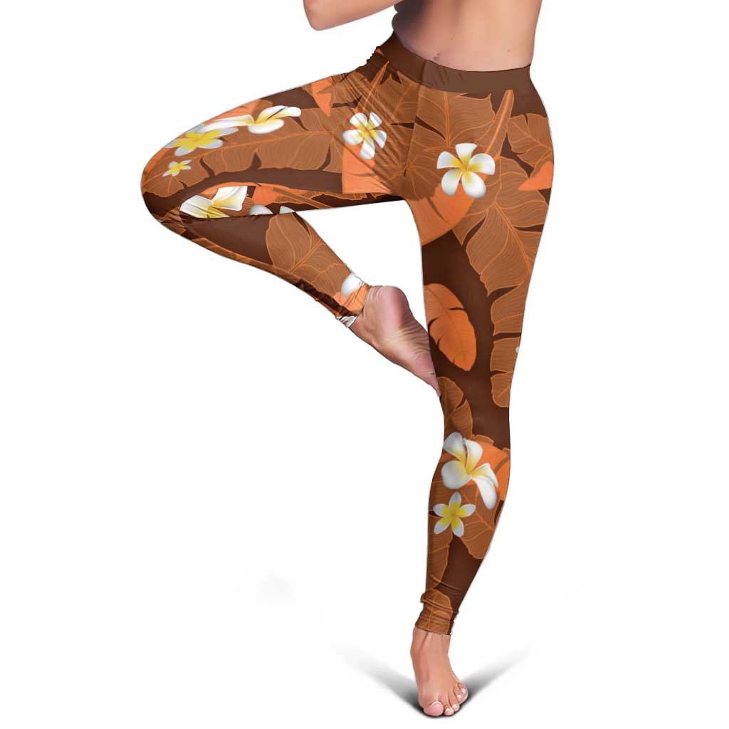 Orange Banana Leaf Hawaii Leggings Lau Maia Plumeria Tropical Summer Vibes LT14 - Polynesian Pride