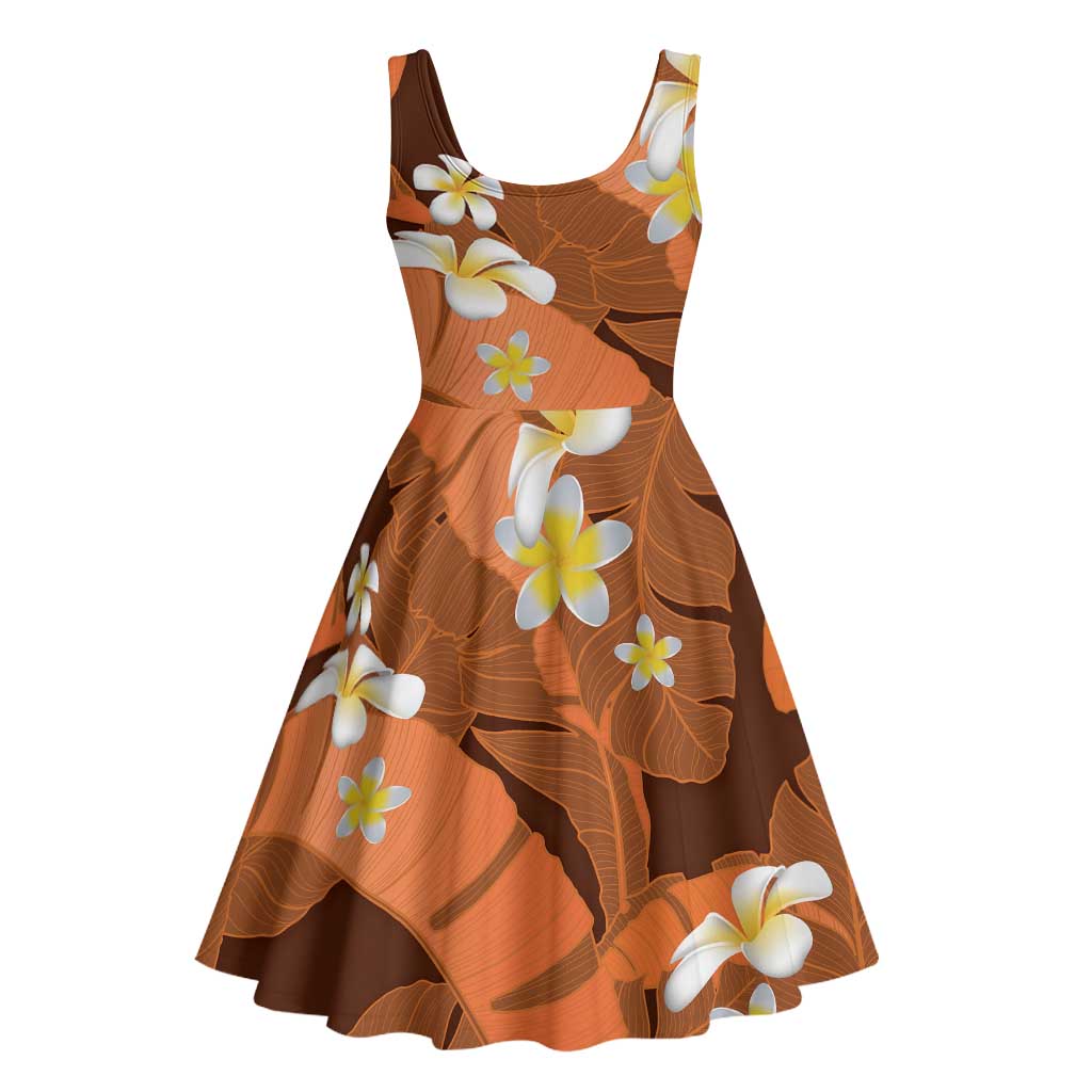 Orange Banana Leaf Hawaii Midi Dress Lau Maia Plumeria Tropical Summer Vibes LT14 - Polynesian Pride