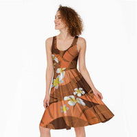 Orange Banana Leaf Hawaii Midi Dress Lau Maia Plumeria Tropical Summer Vibes LT14 - Polynesian Pride