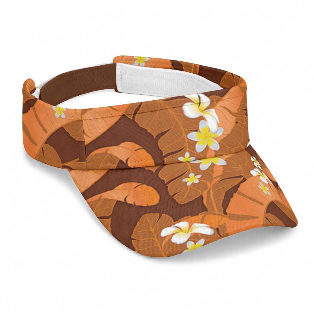 Orange Banana Leaf Hawaii Sun Visor Cap Lau Maia Plumeria Tropical Summer Vibes LT14 Universal Fit Orange - Polynesian Pride
