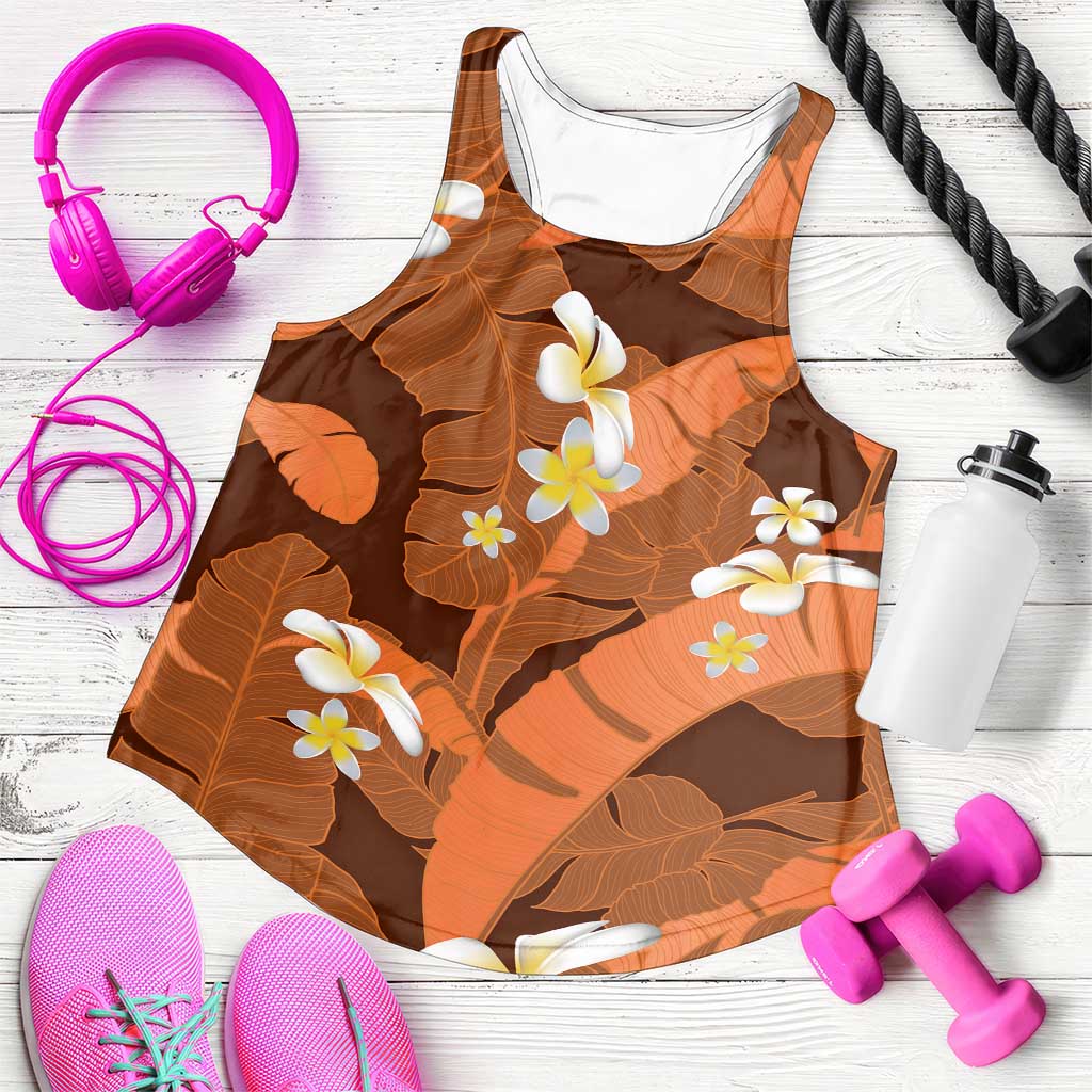 Orange Banana Leaf Hawaii Women Racerback Tank Lau Maia Plumeria Tropical Summer Vibes LT14 Orange - Polynesian Pride
