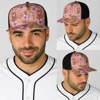 Orange Hawaii Hibiscus With Tropical Flowers Motifs Baseball Net Cap - Polynesian Pride