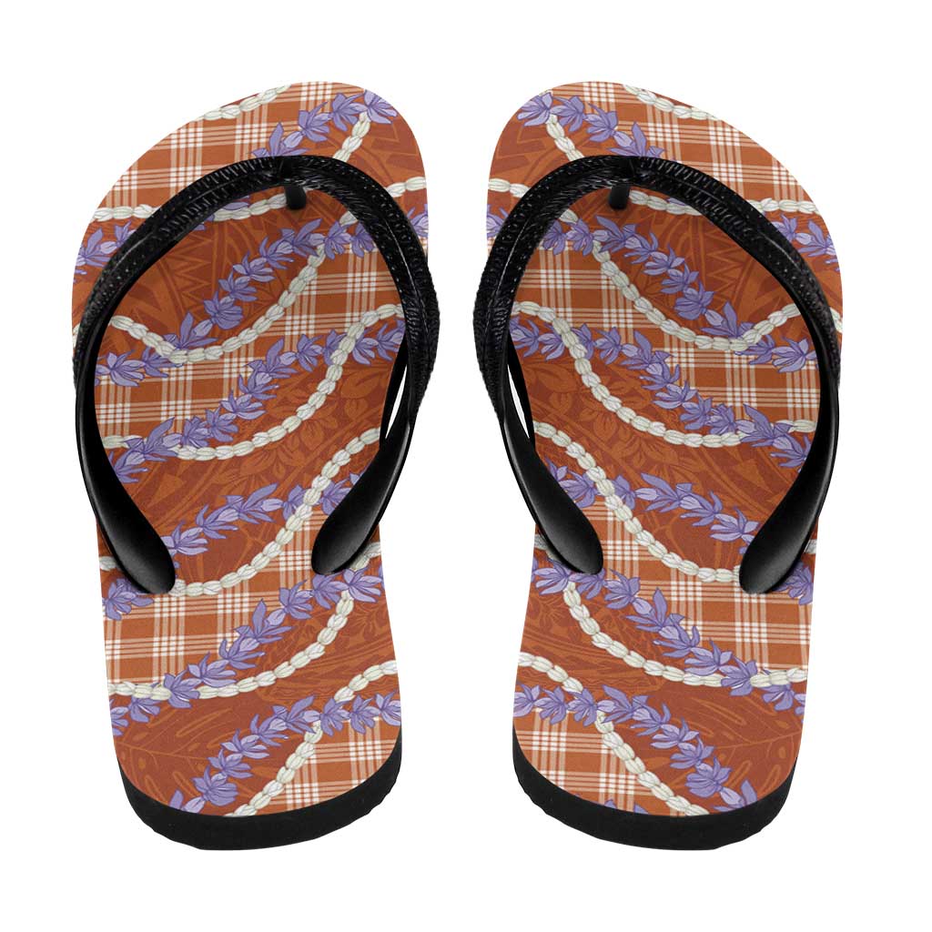 Orange Hawaii Palaka Honohono Pikake Flip Flops Hawaiian Orchid Lei Polynesian Pattern - Polynesian Pride