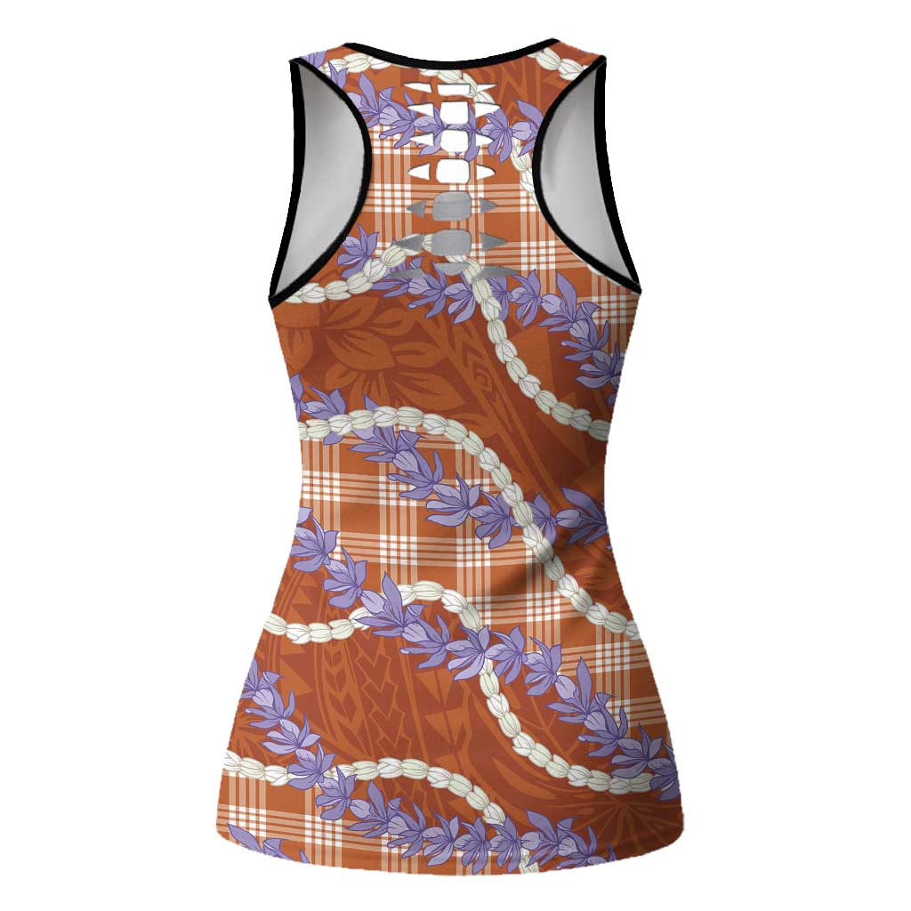 Orange Hawaii Palaka Honohono Pikake Hollow Tank Top Hawaiian Orchid Lei Polynesian Pattern LT14 - Polynesian Pride