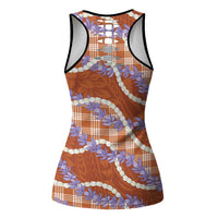 Orange Hawaii Palaka Honohono Pikake Hollow Tank Top Hawaiian Orchid Lei Polynesian Pattern LT14 - Polynesian Pride