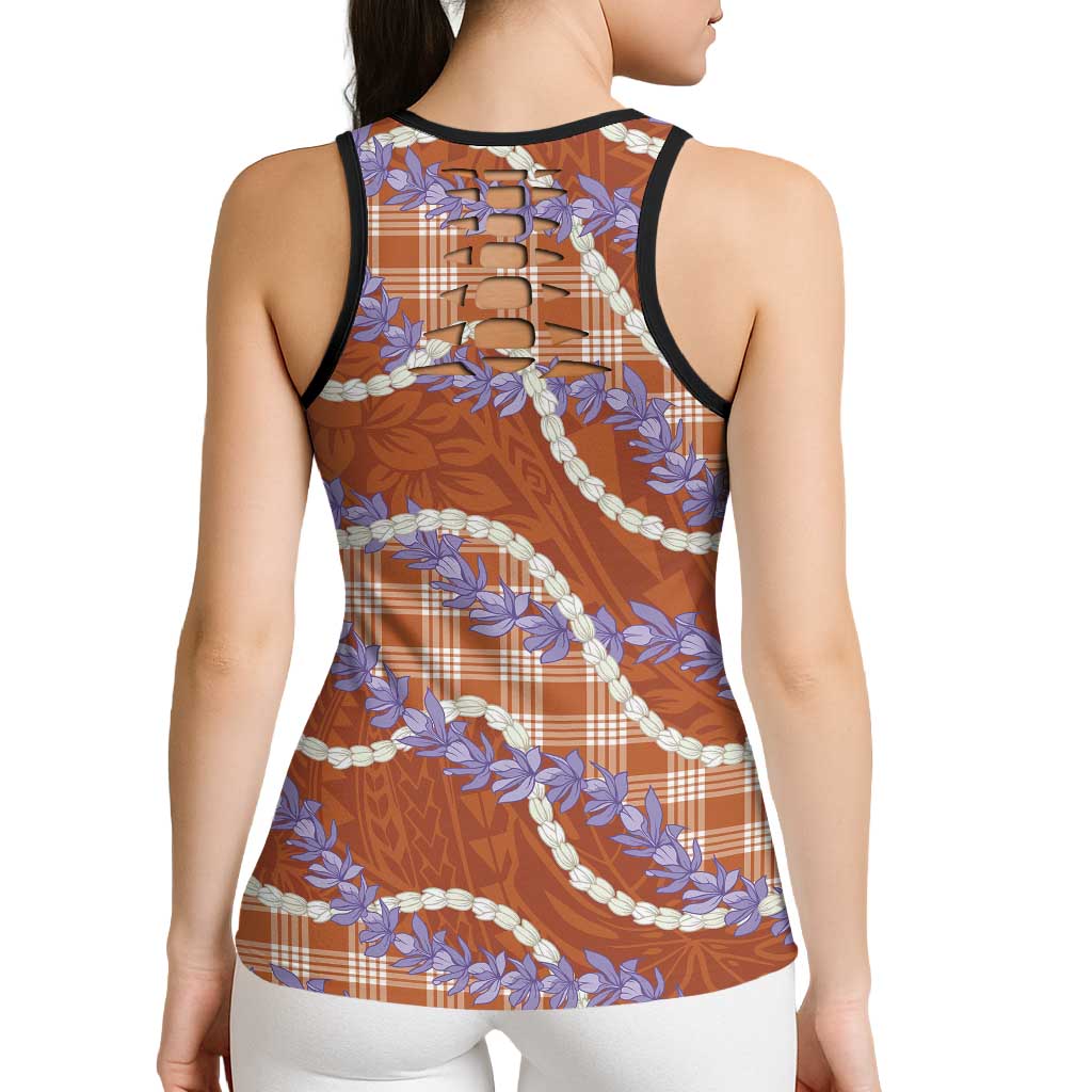 Orange Hawaii Palaka Honohono Pikake Hollow Tank Top Hawaiian Orchid Lei Polynesian Pattern LT14 - Polynesian Pride