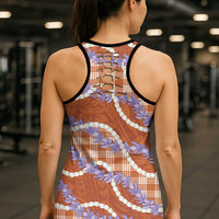 Orange Hawaii Palaka Honohono Pikake Hollow Tank Top Hawaiian Orchid Lei Polynesian Pattern LT14 - Polynesian Pride
