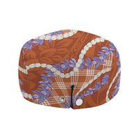 Orange Hawaii Palaka Honohono Pikake Jeff Hat Hawaiian Orchid Lei Polynesian Pattern - Polynesian Pride