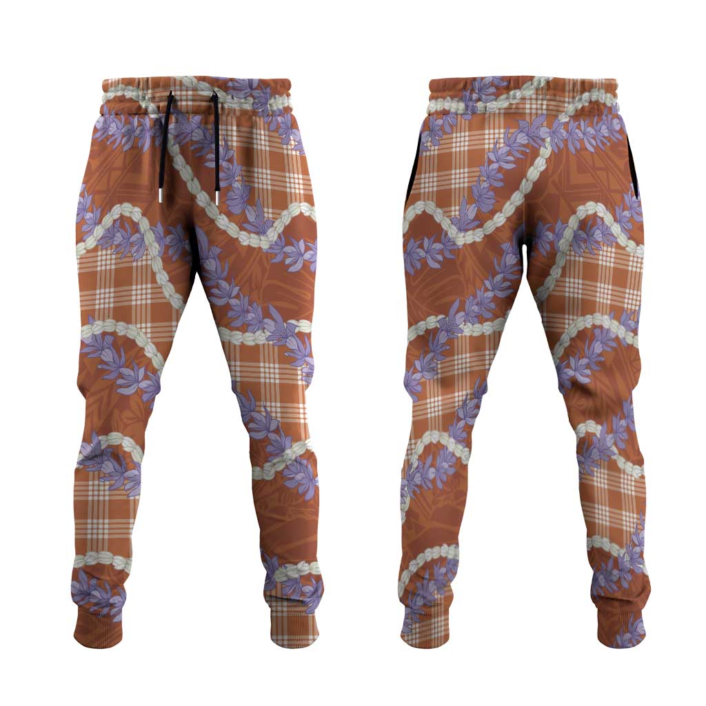 Orange Hawaii Palaka Honohono Pikake Jogger Pants Hawaiian Orchid Lei Polynesian Pattern LT14 Orange - Polynesian Pride