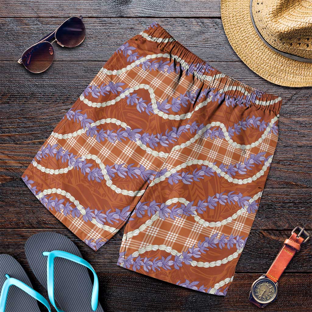 Orange Hawaii Palaka Honohono Pikake Shorts for Men Hawaiian Orchid Lei Polynesian Pattern LT14 Orange - Polynesian Pride