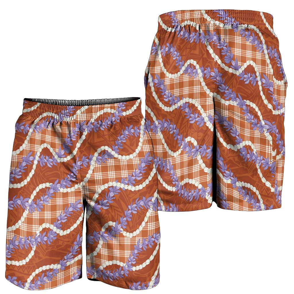 Orange Hawaii Palaka Honohono Pikake Shorts for Men Hawaiian Orchid Lei Polynesian Pattern LT14 - Polynesian Pride
