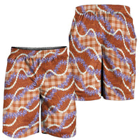 Orange Hawaii Palaka Honohono Pikake Shorts for Men Hawaiian Orchid Lei Polynesian Pattern LT14 - Polynesian Pride