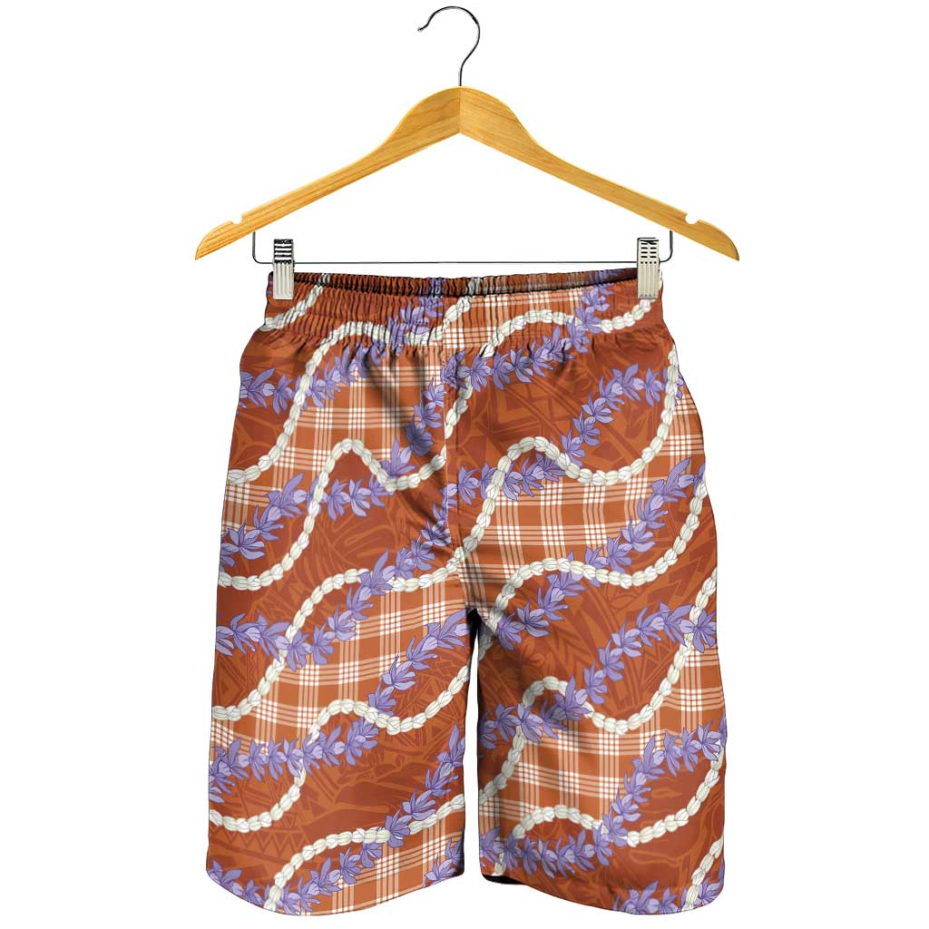 Orange Hawaii Palaka Honohono Pikake Shorts for Men Hawaiian Orchid Lei Polynesian Pattern LT14 - Polynesian Pride