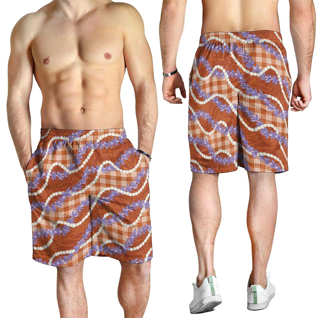 Orange Hawaii Palaka Honohono Pikake Shorts for Men Hawaiian Orchid Lei Polynesian Pattern LT14 - Polynesian Pride