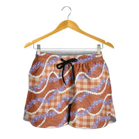 Orange Hawaii Palaka Honohono Pikake Shorts for Women Hawaiian Orchid Lei Polynesian Pattern LT14 - Polynesian Pride