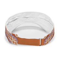 Orange Hawaii Palaka Honohono Pikake Sun Visor Cap Hawaiian Orchid Lei Polynesian Pattern