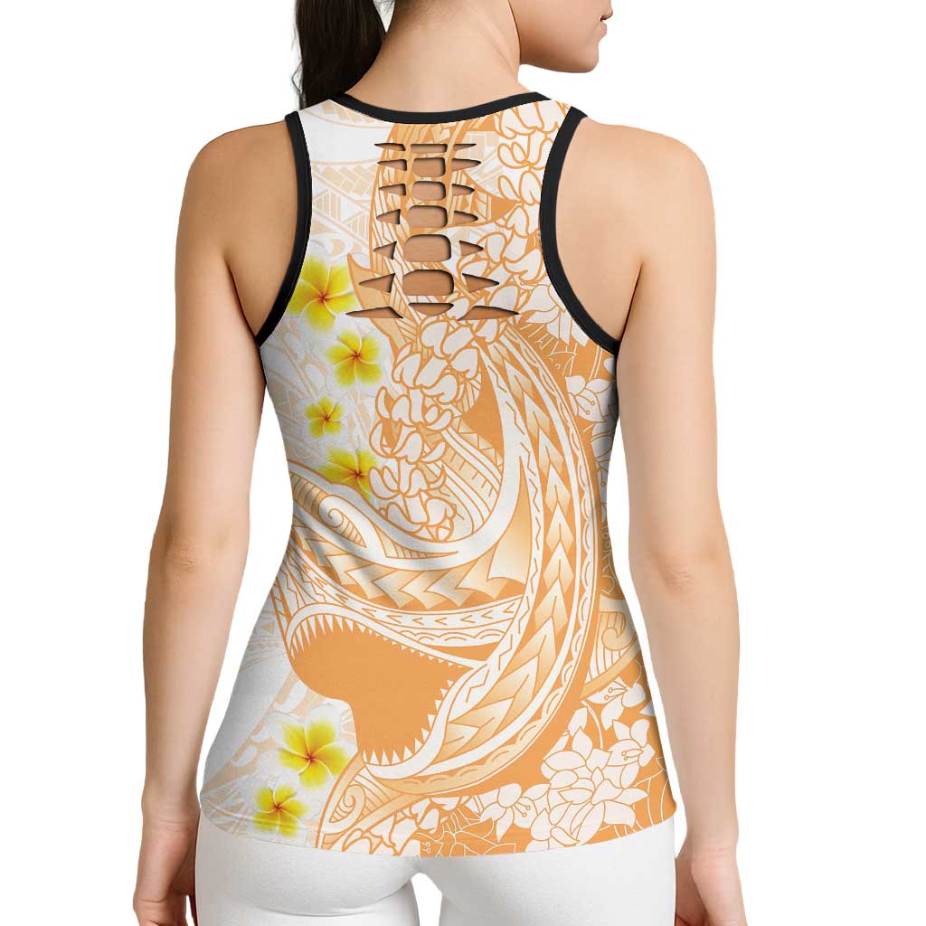 Orange Hawaii Shark Tattoo Hollow Tank Top Puakenikeni Lei Plumeria Polynesian Pattern LT14 - Polynesian Pride