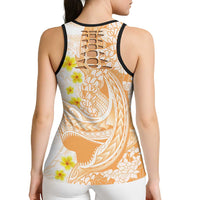 Orange Hawaii Shark Tattoo Hollow Tank Top Puakenikeni Lei Plumeria Polynesian Pattern LT14 - Polynesian Pride