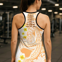 Orange Hawaii Shark Tattoo Hollow Tank Top Puakenikeni Lei Plumeria Polynesian Pattern LT14 - Polynesian Pride
