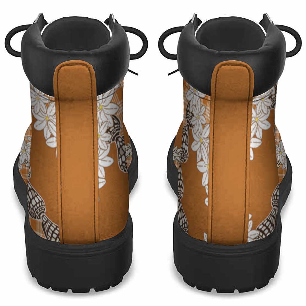 Orange Hawaii Tiare and Shell Lei All Season Boots Hawaiian Palaka Luxury Vibes - Polynesian Pride