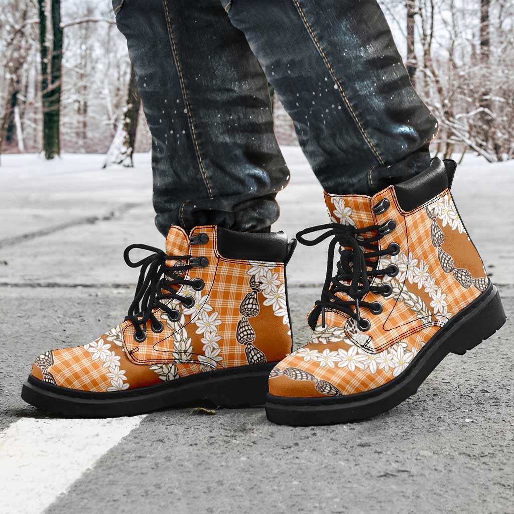 Orange Hawaii Tiare and Shell Lei All Season Boots Hawaiian Palaka Luxury Vibes - Polynesian Pride