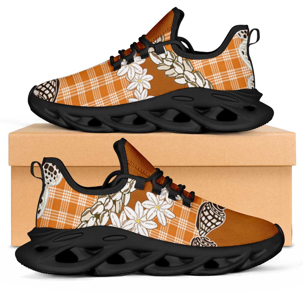 Orange Hawaii Tiare and Shell Lei Clunky Sneakers Hawaiian Palaka Luxury Vibes - Polynesian Pride