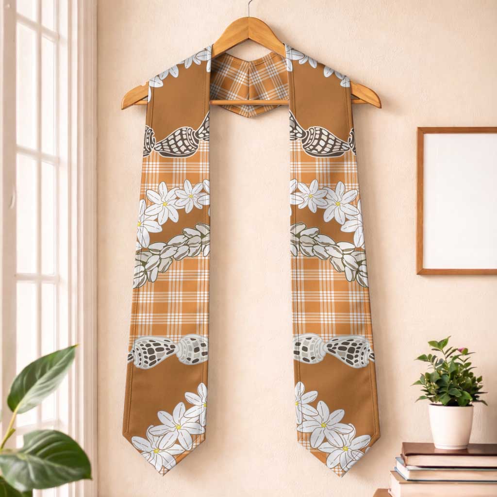Orange Hawaii Tiare and Shell Lei Graduation Stole Hawaiian Palaka Luxury Vibes LT14 One Size Orange - Polynesian Pride