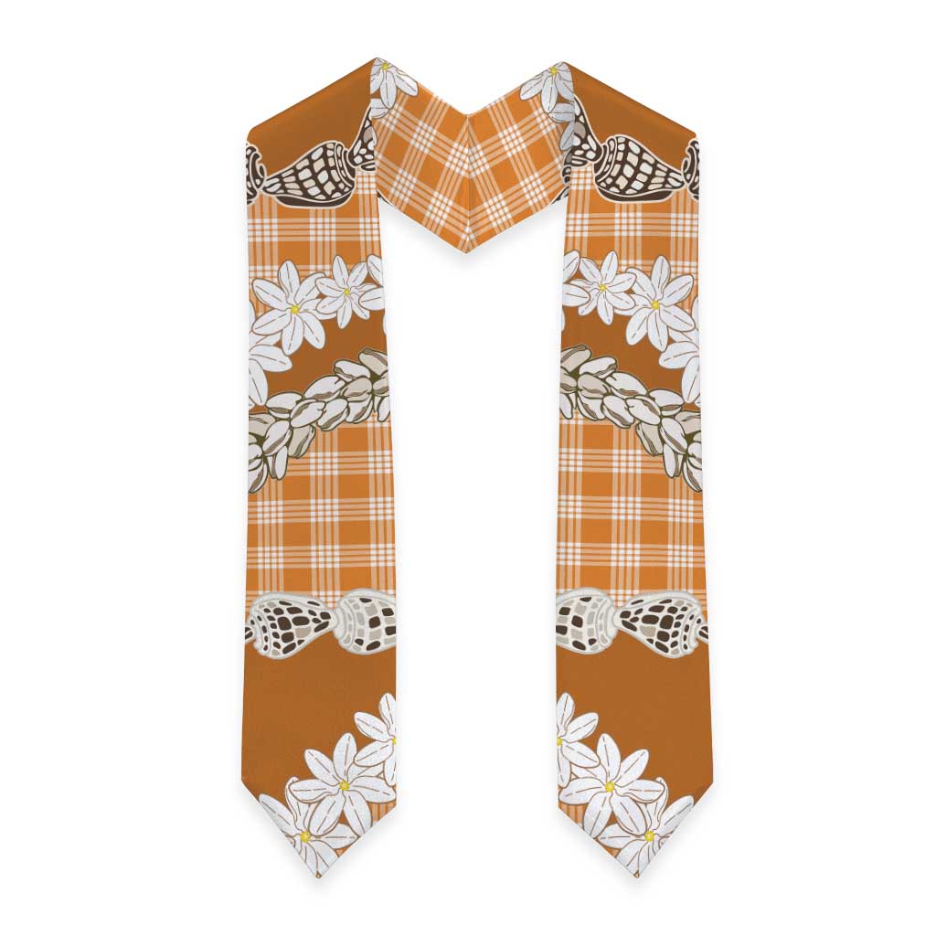 Orange Hawaii Tiare and Shell Lei Graduation Stole Hawaiian Palaka Luxury Vibes LT14 - Polynesian Pride