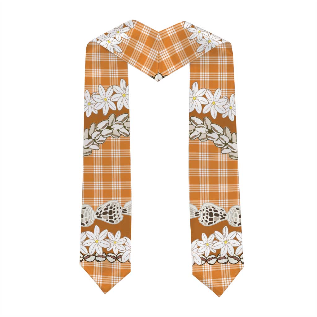 Orange Hawaii Tiare and Shell Lei Graduation Stole Hawaiian Palaka Luxury Vibes LT14 - Polynesian Pride