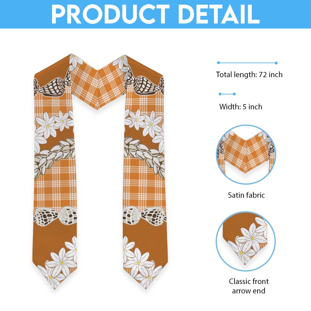 Orange Hawaii Tiare and Shell Lei Graduation Stole Hawaiian Palaka Luxury Vibes LT14 - Polynesian Pride