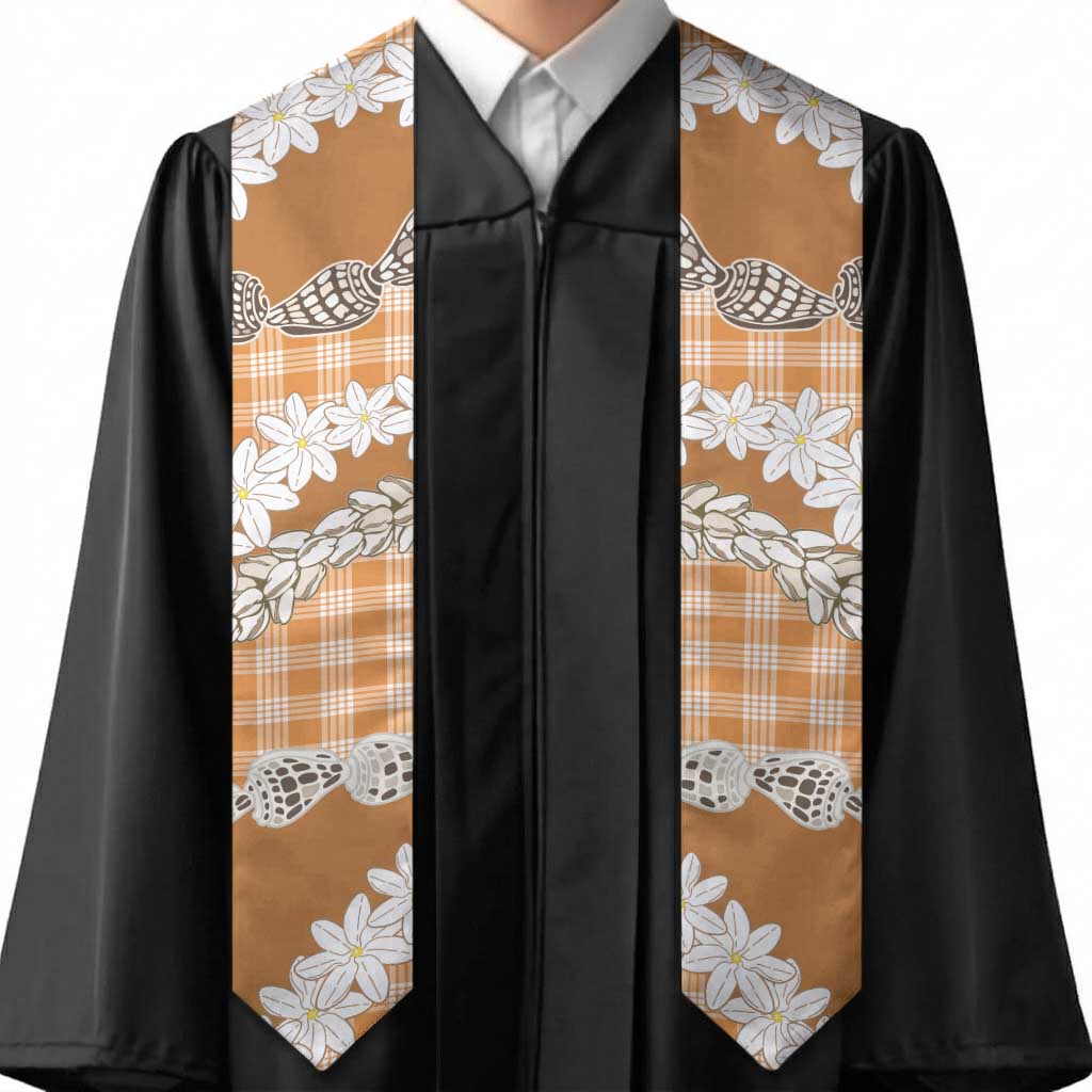 Orange Hawaii Tiare and Shell Lei Graduation Stole Hawaiian Palaka Luxury Vibes LT14 - Polynesian Pride