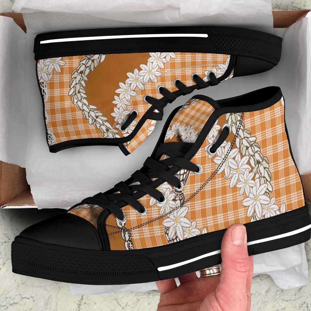Orange Hawaii Tiare and Shell Lei High Top Shoes Hawaiian Palaka Luxury Vibes LT14 Orange - Polynesian Pride