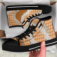 Orange Hawaii Tiare and Shell Lei High Top Shoes Hawaiian Palaka Luxury Vibes LT14 Orange - Polynesian Pride