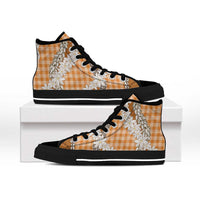 Orange Hawaii Tiare and Shell Lei High Top Shoes Hawaiian Palaka Luxury Vibes LT14 - Polynesian Pride