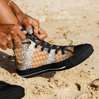 Orange Hawaii Tiare and Shell Lei High Top Shoes Hawaiian Palaka Luxury Vibes LT14 - Polynesian Pride