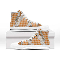 Orange Hawaii Tiare and Shell Lei High Top Shoes Hawaiian Palaka Luxury Vibes LT14 - Polynesian Pride